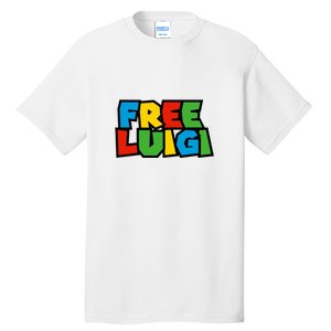 Free Luigi Mangione Mario Rainbow Typography Logo Tall T-Shirt