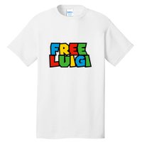 Free Luigi Mangione Mario Rainbow Typography Logo Tall T-Shirt