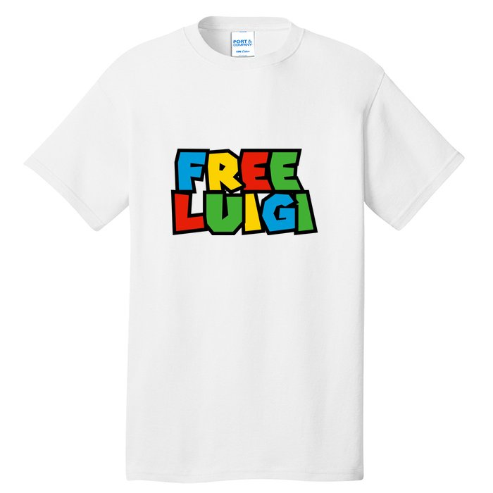 Free Luigi Mangione Mario Rainbow Typography Logo Tall T-Shirt