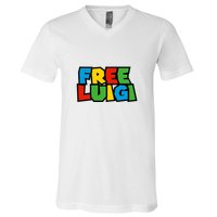 Free Luigi Mangione Mario Rainbow Typography Logo V-Neck T-Shirt