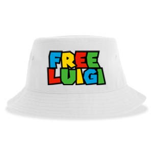 Free Luigi Mangione Mario Rainbow Typography Logo Sustainable Bucket Hat