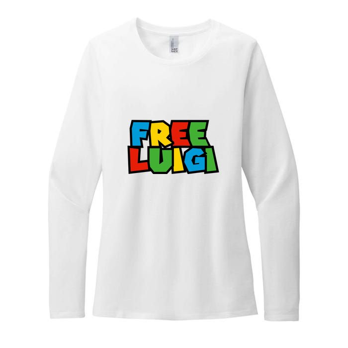 Free Luigi Mangione Mario Rainbow Typography Logo Womens CVC Long Sleeve Shirt