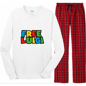 Free Luigi Mangione Mario Rainbow Typography Logo Long Sleeve Pajama Set