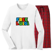 Free Luigi Mangione Mario Rainbow Typography Logo Women's Long Sleeve Flannel Pajama Set 