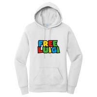 Free Luigi Mangione Mario Rainbow Typography Logo Women's Pullover Hoodie