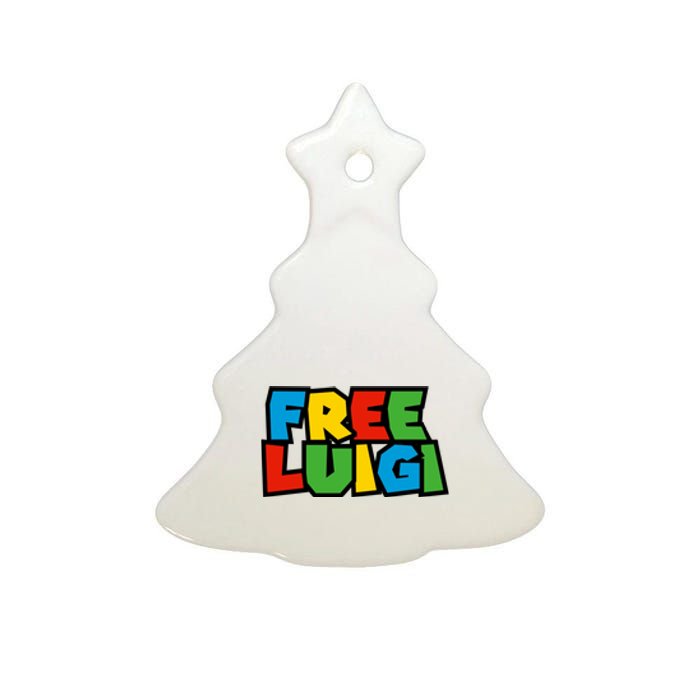 Free Luigi Mangione Mario Rainbow Typography Logo Ceramic Tree Ornament