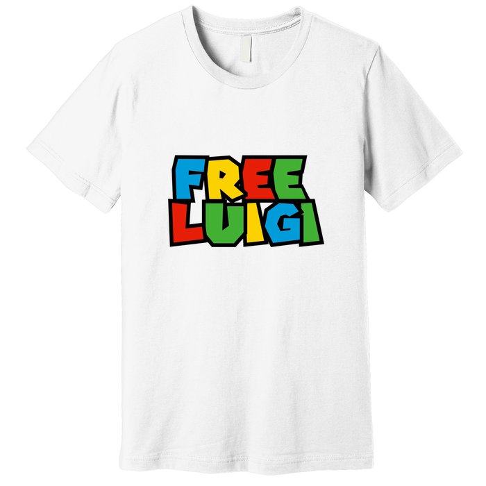 Free Luigi Mangione Mario Rainbow Typography Logo Premium T-Shirt