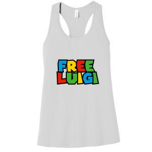 Free Luigi Mangione Mario Rainbow Typography Logo Women's Racerback Tank