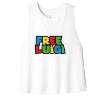 Free Luigi Mangione Mario Rainbow Typography Logo Women's Racerback Cropped Tank