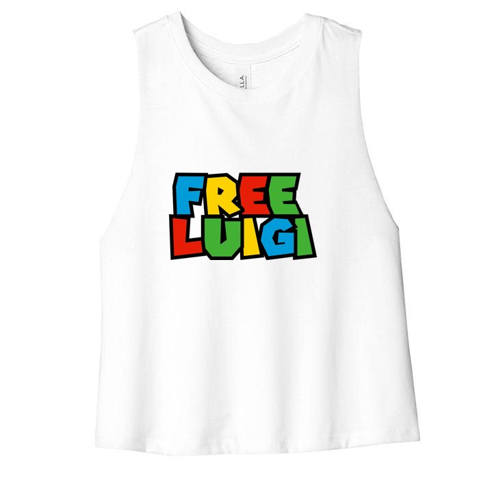 Free Luigi Mangione Mario Rainbow Typography Logo Women's Racerback Cropped Tank