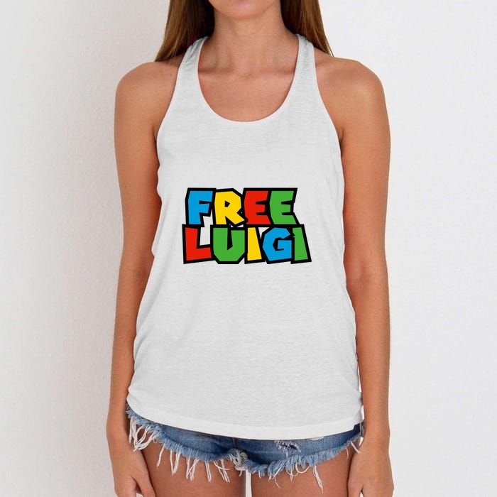 Free Luigi Mangione Mario Rainbow Typography Logo Women's Knotted Racerback Tank