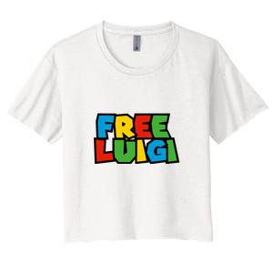 Free Luigi Mangione Mario Rainbow Typography Logo Women's Crop Top Tee