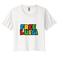 Free Luigi Mangione Mario Rainbow Typography Logo Women's Crop Top Tee