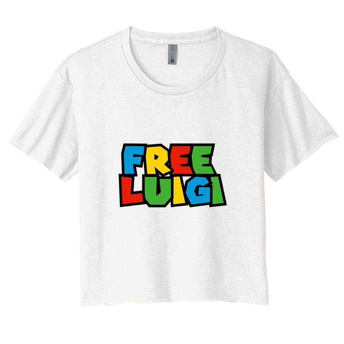 Free Luigi Mangione Mario Rainbow Typography Logo Women's Crop Top Tee