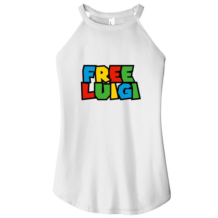 Free Luigi Mangione Mario Rainbow Typography Logo Women's Perfect Tri Rocker Tank