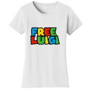 Free Luigi Mangione Mario Rainbow Typography Logo Women's T-Shirt