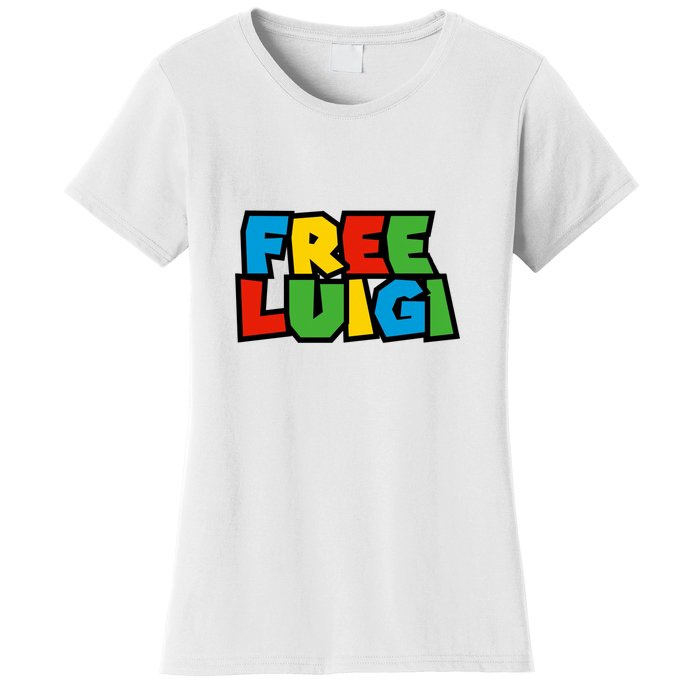 Free Luigi Mangione Mario Rainbow Typography Logo Women's T-Shirt