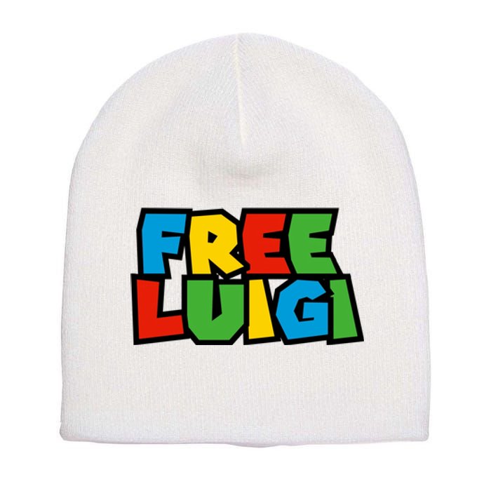 Free Luigi Mangione Mario Rainbow Typography Logo Short Acrylic Beanie