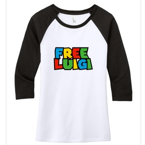 Free Luigi Mangione Mario Rainbow Typography Logo Women's Tri-Blend 3/4-Sleeve Raglan Shirt