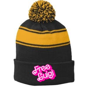 Free Luigi Mangione Hot Pi Nk Doll Logo Stripe Pom Pom Beanie