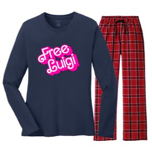 Free Luigi Mangione Hot Pi Nk Doll Logo Women's Long Sleeve Flannel Pajama Set 