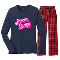 Free Luigi Mangione Hot Pi Nk Doll Logo Women's Long Sleeve Flannel Pajama Set 