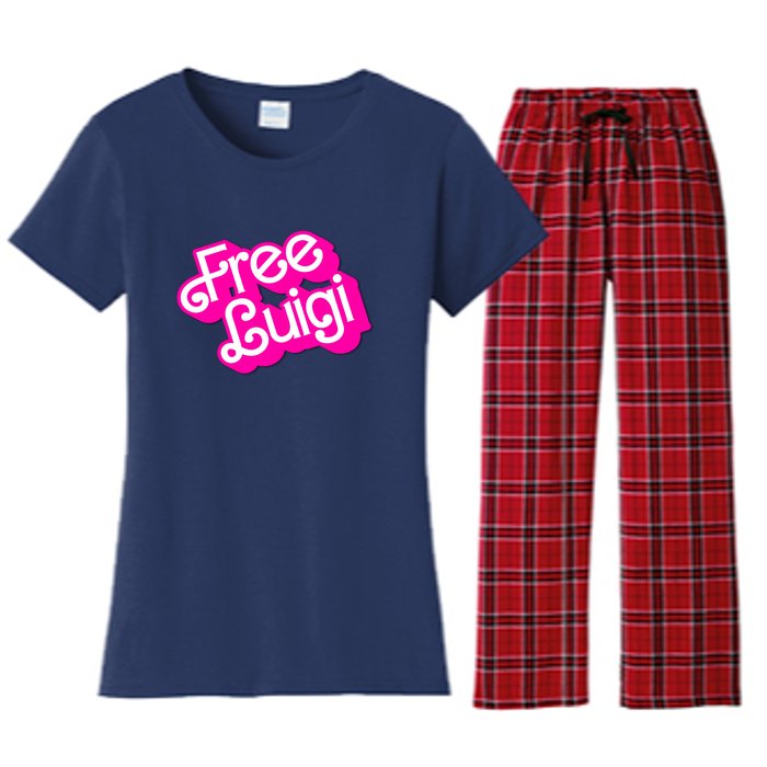 Free Luigi Mangione Hot Pi Nk Doll Logo Women's Flannel Pajama Set