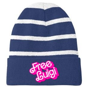 Free Luigi Mangione Hot Pi Nk Doll Logo Striped Beanie with Solid Band