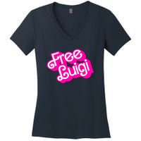 Free Luigi Mangione Hot Pi Nk Doll Logo Women's V-Neck T-Shirt