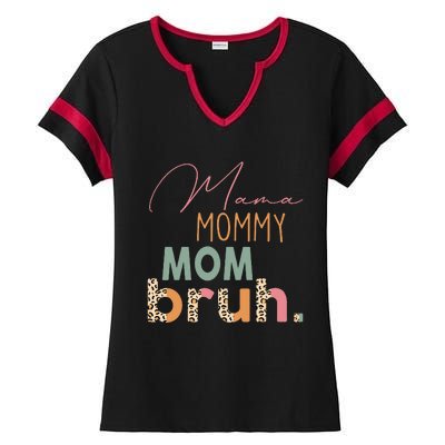 Funny Leopard Mama Mommy Mom Bruh Mother's Day Ladies Halftime Notch Neck Tee