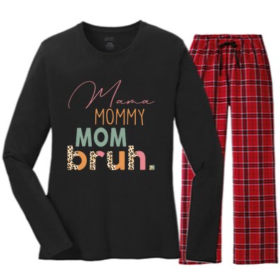 Funny Leopard Mama Mommy Mom Bruh Mother's Day Women's Long Sleeve Flannel Pajama Set 