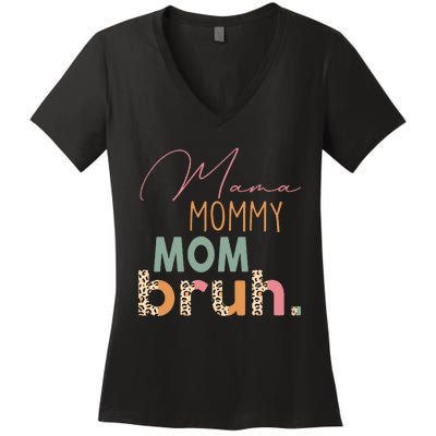 Funny Leopard Mama Mommy Mom Bruh Mother's Day Women's V-Neck T-Shirt