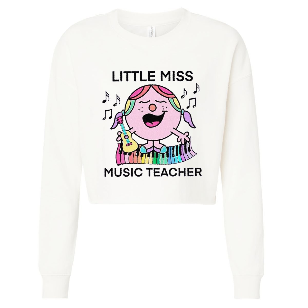 Funny Listle Miss Music Teacher Cropped Pullover Crew