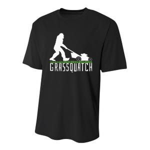 Funny Lawn Mowing Grassquatch Bigfoot Lawn Mower Youth Performance Sprint T-Shirt