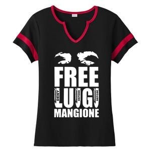 Free Luigi Mangione Deny Defend Depose Ladies Halftime Notch Neck Tee