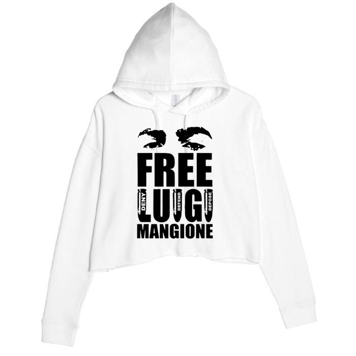 Free Luigi Mangione Deny Defend Depose Crop Fleece Hoodie