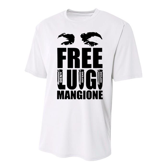 Free Luigi Mangione Deny Defend Depose Performance Sprint T-Shirt