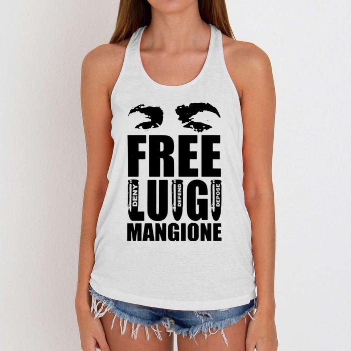 Free Luigi Mangione Deny Defend Depose Women's Knotted Racerback Tank