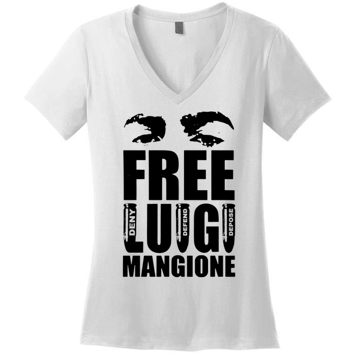 Free Luigi Mangione Deny Defend Depose Women's V-Neck T-Shirt