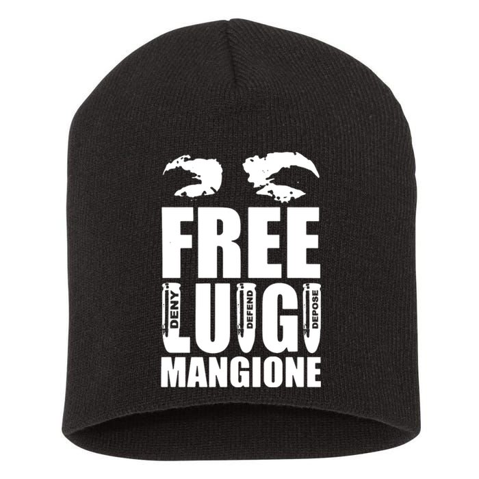 Free Luigi Mangione Deny Defend Depose Short Acrylic Beanie