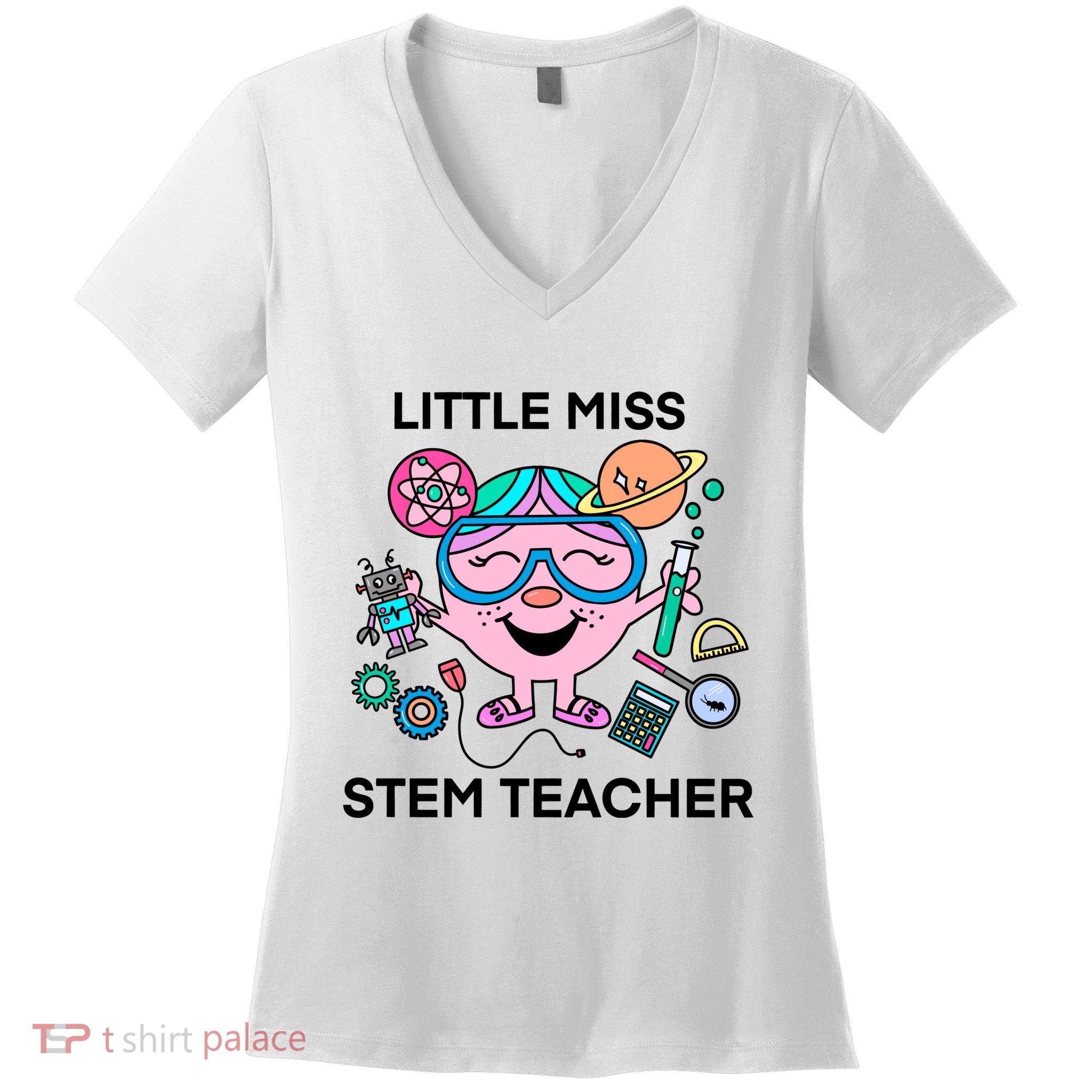 Funny Little Miss Stem Teacher Women's V-Neck T-Shirt