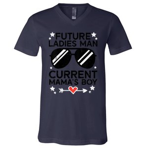 Future Ladies Man Current Mamas Boy Funny Valentines Day V-Neck T-Shirt