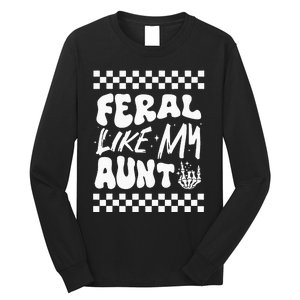 Feral Like My Aunt Groovy Funny Feral Nephew Niece Retro Long Sleeve Shirt