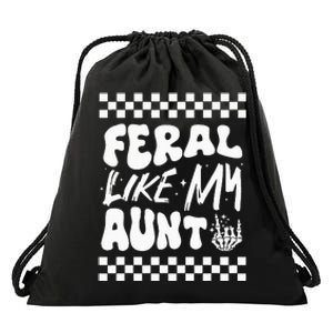 Feral Like My Aunt Groovy Funny Feral Nephew Niece Retro Drawstring Bag