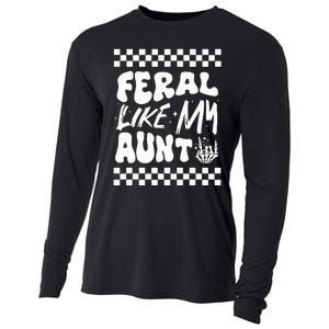 Feral Like My Aunt Groovy Funny Feral Nephew Niece Retro Cooling Performance Long Sleeve Crew