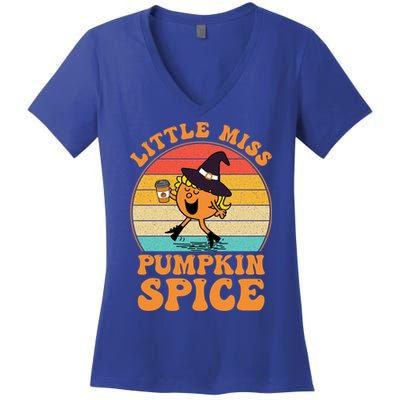 Funny Little Miss Pumpkin Spice Retro Little Miss Pumpkin Gift Women's V-Neck T-Shirt