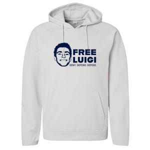 Free Luigi Mangione Deny Defend Depose Performance Fleece Hoodie