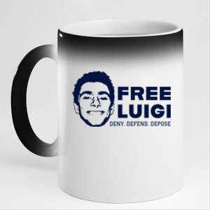 Free Luigi Mangione Deny Defend Depose 11oz Black Color Changing Mug