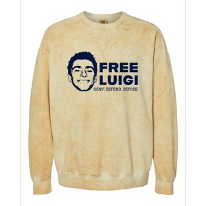 Free Luigi Mangione Deny Defend Depose Colorblast Crewneck Sweatshirt