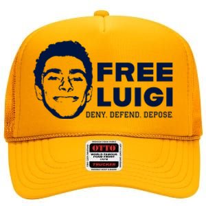 Free Luigi Mangione Deny Defend Depose High Crown Mesh Back Trucker Hat